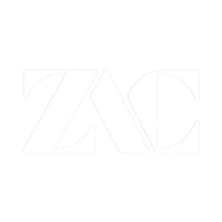 the zac logo on a black background